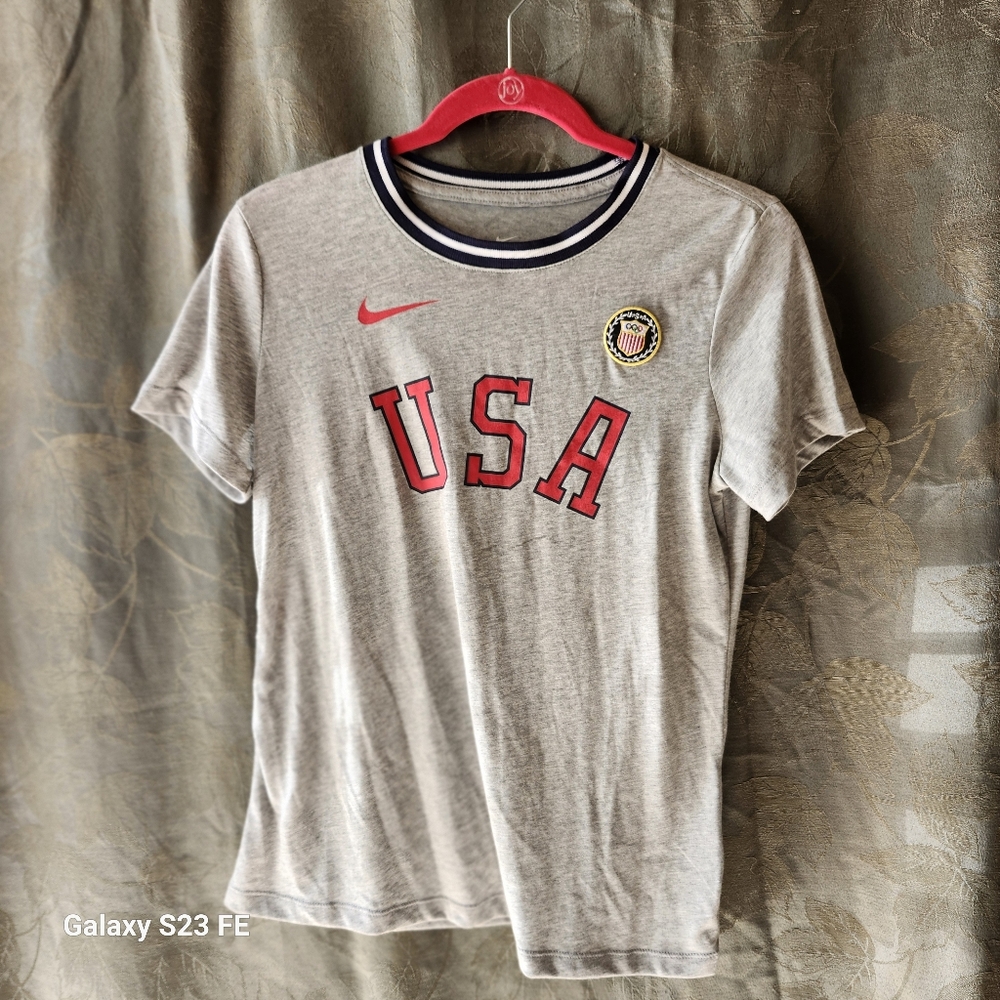 Gray USA T-Shirt with Red Accents